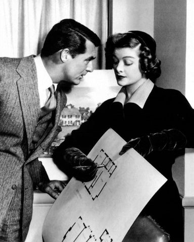 Cary Grant with Myrna Loy - Mr. Blandings Builds His Dream House Black Ornate Wood Framed Art Print with Double Matting by Hollywood Photo Archive