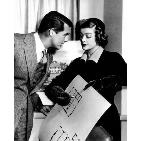 Cary Grant with Myrna Loy - Mr. Blandings Builds His Dream House Gold Ornate Wood Framed Art Print with Double Matting by Hollywood Photo Archive