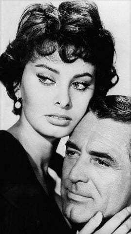 Cary Grant with Sophia Loren White Modern Wood Framed Art Print with Double Matting by Hollywood Photo Archive