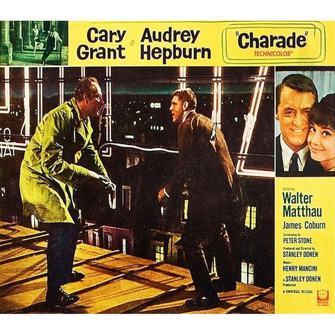 Cary Grant - Charade - Lobby Card Gold Ornate Wood Framed Art Print with Double Matting by Hollywood Photo Archive