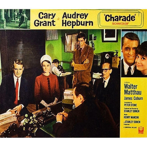 Cary Grant - Charade - Lobby Card Gold Ornate Wood Framed Art Print with Double Matting by Hollywood Photo Archive