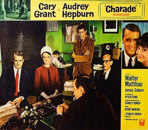 Cary Grant - Charade - Lobby Card Black Ornate Wood Framed Art Print with Double Matting by Hollywood Photo Archive