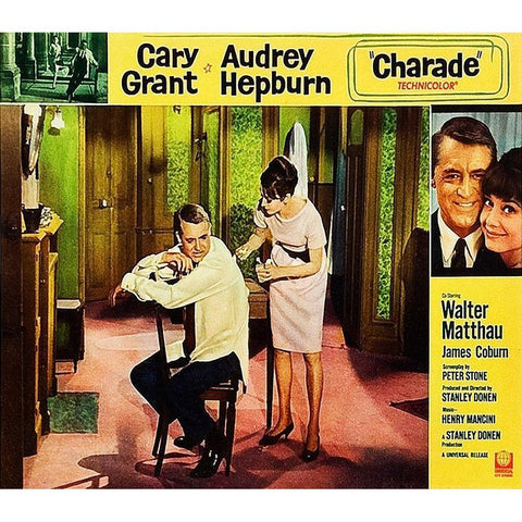 Cary Grant - Charade - Lobby Card Gold Ornate Wood Framed Art Print with Double Matting by Hollywood Photo Archive