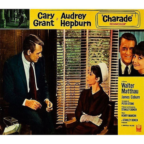 Cary Grant - Charade - Lobby Card White Modern Wood Framed Art Print by Hollywood Photo Archive