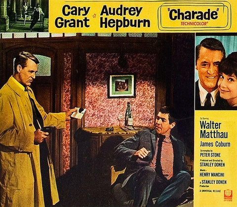 Cary Grant - Charade - Lobby Card Black Ornate Wood Framed Art Print with Double Matting by Hollywood Photo Archive