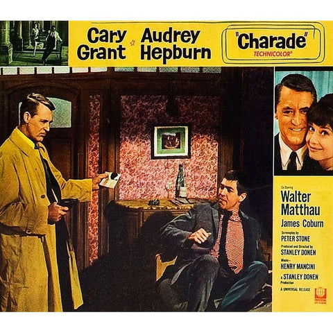 Cary Grant - Charade - Lobby Card Gold Ornate Wood Framed Art Print with Double Matting by Hollywood Photo Archive