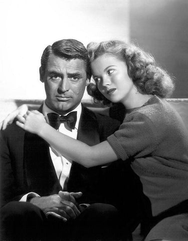 Cary Grant with Shirley Temple - The Bachelor and the Bobby-Soxer White Modern Wood Framed Art Print with Double Matting by Hollywood Photo Archive