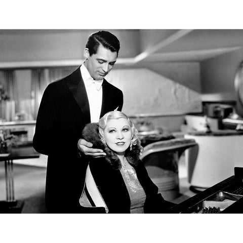 Cary Grant with Mae West - Im No Angel White Modern Wood Framed Art Print by Hollywood Photo Archive