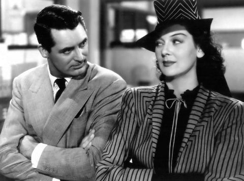 Cary Grant with Rosalind Russell - His Girl Friday White Modern Wood Framed Art Print with Double Matting by Hollywood Photo Archive