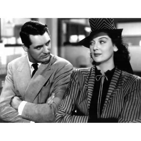 Cary Grant with Rosalind Russell - His Girl Friday Black Modern Wood Framed Art Print with Double Matting by Hollywood Photo Archive