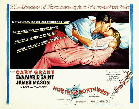 North by Northwest - Lobby Card Black Ornate Wood Framed Art Print with Double Matting by Hollywood Photo Archive