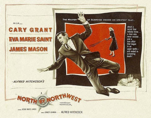 North by Northwest - Lobby Card White Modern Wood Framed Art Print with Double Matting by Hollywood Photo Archive