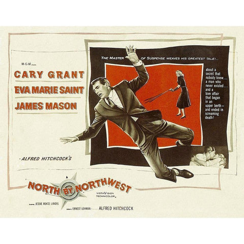 North by Northwest - Lobby Card White Modern Wood Framed Art Print by Hollywood Photo Archive