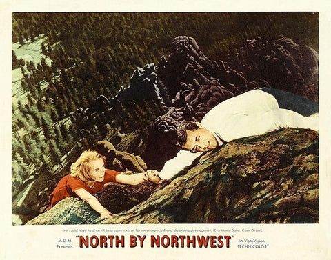 North by Northwest - Lobby Card White Modern Wood Framed Art Print with Double Matting by Hollywood Photo Archive