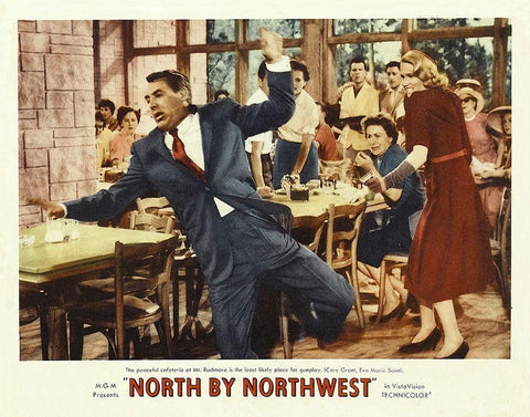 North by Northwest - Lobby Card White Modern Wood Framed Art Print with Double Matting by Hollywood Photo Archive