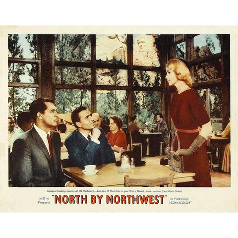 North by Northwest - Lobby Card White Modern Wood Framed Art Print by Hollywood Photo Archive