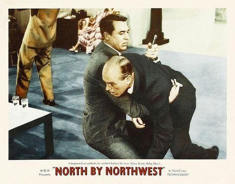 North by Northwest - Lobby Card Black Ornate Wood Framed Art Print with Double Matting by Hollywood Photo Archive