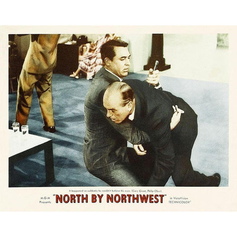 North by Northwest - Lobby Card Black Modern Wood Framed Art Print with Double Matting by Hollywood Photo Archive