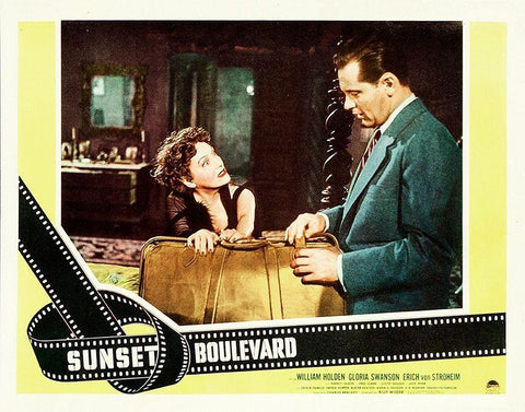 Sunset Boulevard - Lobby Card White Modern Wood Framed Art Print with Double Matting by Hollywood Photo Archive