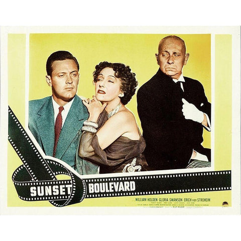 Sunset Boulevard - Lobby Card White Modern Wood Framed Art Print by Hollywood Photo Archive