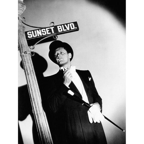 Sunset Boulevard Black Modern Wood Framed Art Print with Double Matting by Hollywood Photo Archive