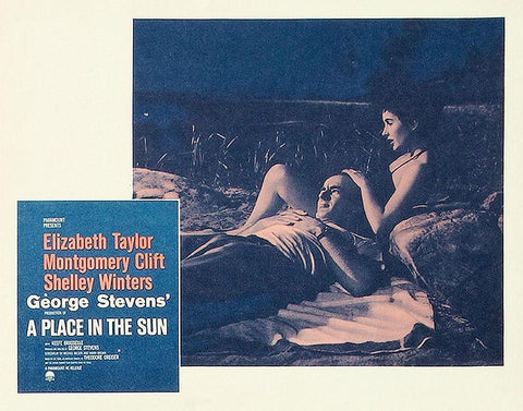 Elizabeth Taylor - A Place in the Sun - Lobby Card White Modern Wood Framed Art Print with Double Matting by Hollywood Photo Archive