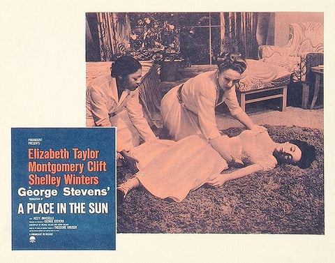 Elizabeth Taylor - A Place in the Sun - Lobby Card White Modern Wood Framed Art Print with Double Matting by Hollywood Photo Archive