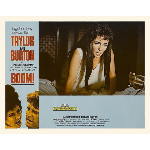 Elizabeth Taylor - Boom! - Lobby Card White Modern Wood Framed Art Print by Hollywood Photo Archive