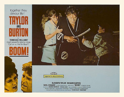 Elizabeth Taylor - Boom! - Lobby Card White Modern Wood Framed Art Print with Double Matting by Hollywood Photo Archive