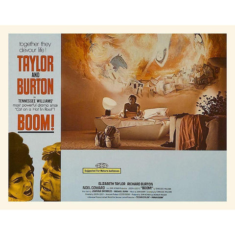Elizabeth Taylor - Boom! - Lobby Card White Modern Wood Framed Art Print by Hollywood Photo Archive
