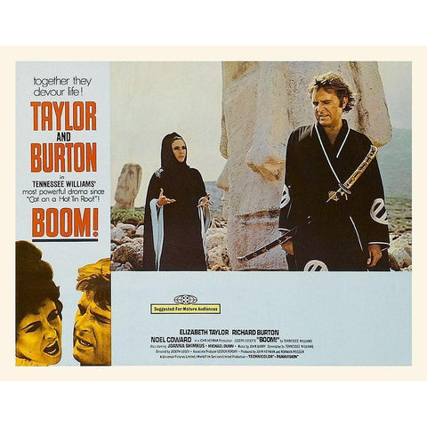 Elizabeth Taylor - Boom! - Lobby Card White Modern Wood Framed Art Print by Hollywood Photo Archive