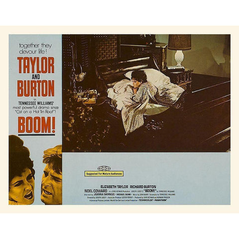 Elizabeth Taylor - Boom! - Lobby Card White Modern Wood Framed Art Print by Hollywood Photo Archive