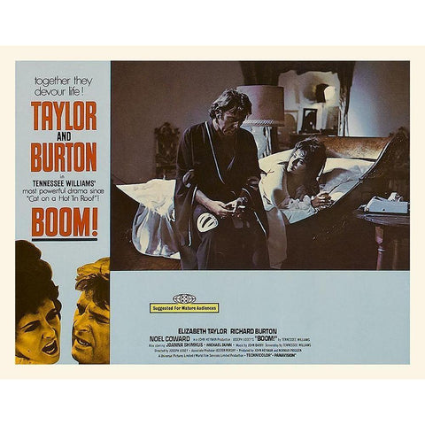 Elizabeth Taylor - Boom! - Lobby Card White Modern Wood Framed Art Print by Hollywood Photo Archive