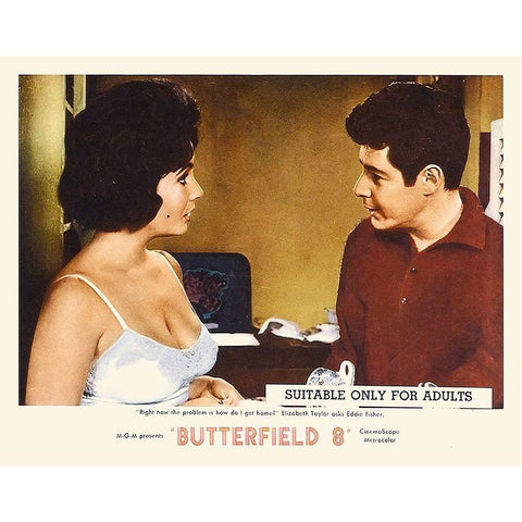 Elizabeth Taylor - Butterfield 8 - Lobby Card White Modern Wood Framed Art Print by Hollywood Photo Archive