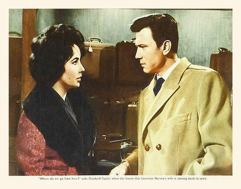 Elizabeth Taylor - Butterfield 8 - Lobby Card White Modern Wood Framed Art Print with Double Matting by Hollywood Photo Archive