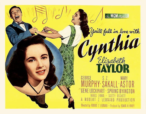 Elizabeth Taylor - Cynthia - Lobby Card Black Ornate Wood Framed Art Print with Double Matting by Hollywood Photo Archive