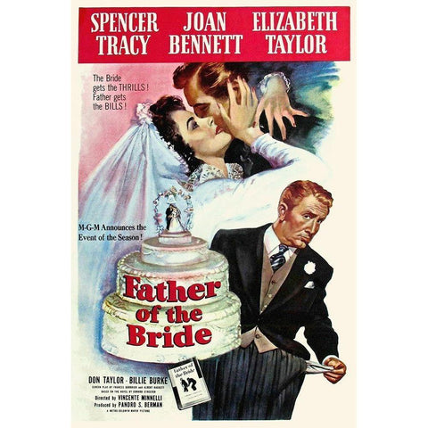 Father of the Bride - Spencer Tracy - Elizabeth Taylor Gold Ornate Wood Framed Art Print with Double Matting by Hollywood Photo Archive