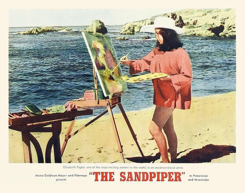 Elizabeth Taylor - Sandpiper - Lobby Card White Modern Wood Framed Art Print with Double Matting by Hollywood Photo Archive