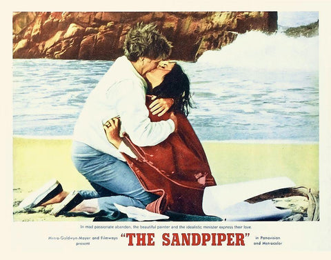 Elizabeth Taylor - Sandpiper - Lobby Card White Modern Wood Framed Art Print with Double Matting by Hollywood Photo Archive