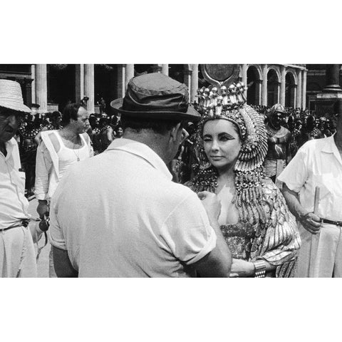 Behind the Scenes - Elizabeth Taylor - Cleopatra White Modern Wood Framed Art Print by Hollywood Photo Archive