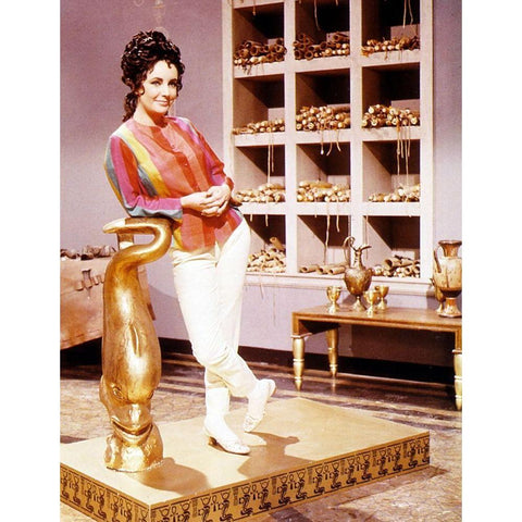 Elizabeth Taylor - Cleopatra - On Set in Street Clothes White Modern Wood Framed Art Print by Hollywood Photo Archive