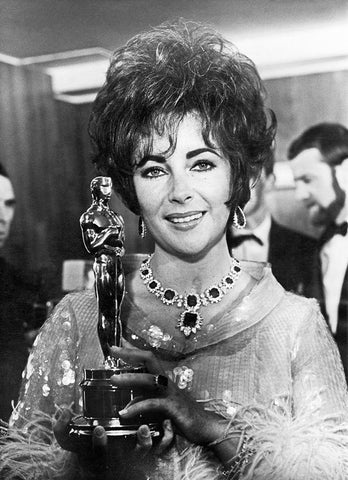 Elizabeth Taylor - Holding an Oscar Black Ornate Wood Framed Art Print with Double Matting by Hollywood Photo Archive