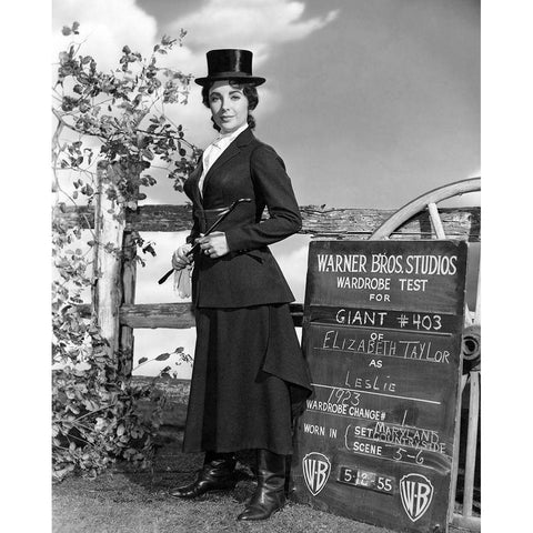 Wardrobe Test - Giant - Elizabeth Taylor Black Modern Wood Framed Art Print with Double Matting by Hollywood Photo Archive