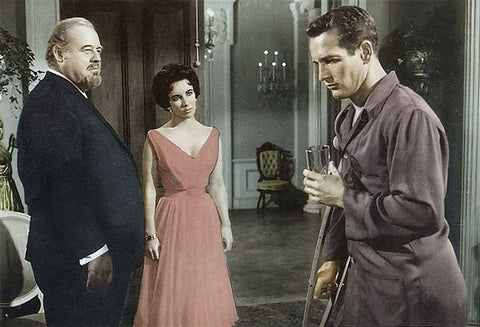 Cat on a Hot Tin Roof - Elizabeth Taylor, Paul Newman and Burl Ives White Modern Wood Framed Art Print with Double Matting by Hollywood Photo Archive