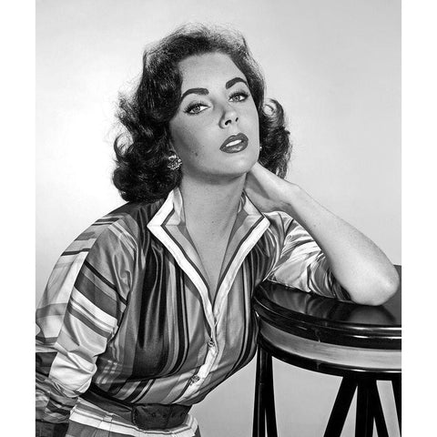 Elizabeth Taylor White Modern Wood Framed Art Print by Hollywood Photo Archive