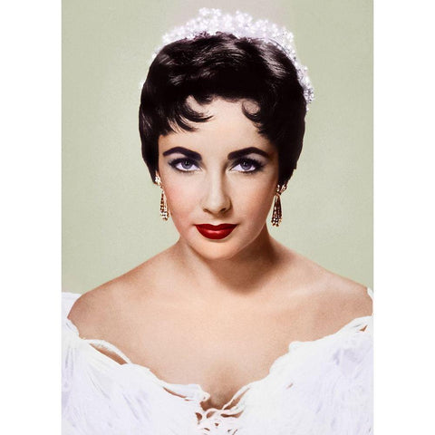 Elizabeth Taylor White Modern Wood Framed Art Print by Hollywood Photo Archive