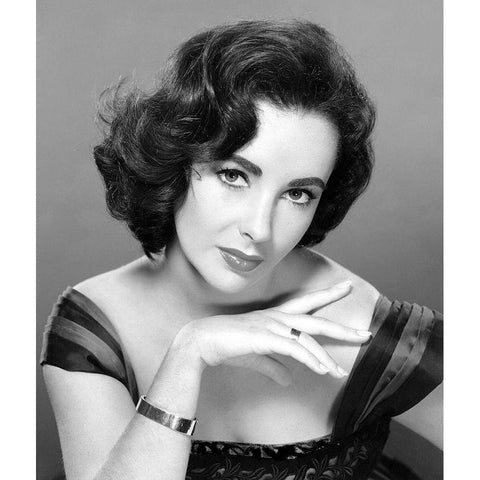 Elizabeth Taylor Black Modern Wood Framed Art Print with Double Matting by Hollywood Photo Archive