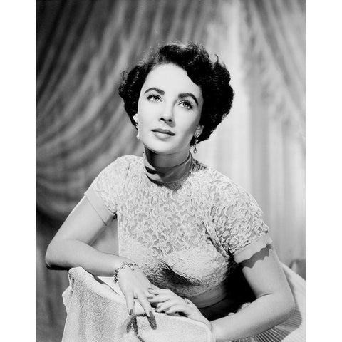 Elizabeth Taylor White Modern Wood Framed Art Print by Hollywood Photo Archive