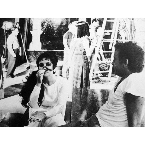 Elizabeth Taylor behind the scenes Cleopatra White Modern Wood Framed Art Print by Hollywood Photo Archive