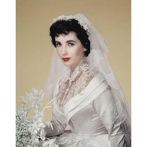 Elizabeth Taylor - Father of the Bride Dress Gold Ornate Wood Framed Art Print with Double Matting by Hollywood Photo Archive